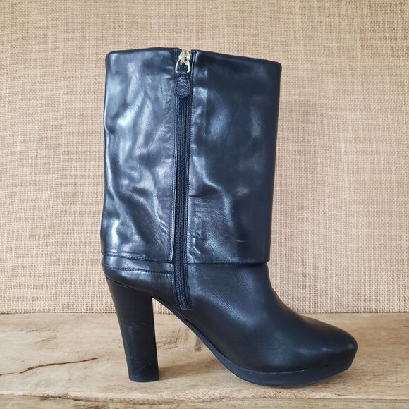 Gianfranco Ferré Black Leather High Heel Fur Lined Fold Over Moto Boots EU 37 - Picture 5 of 15